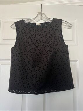 Club Monaco Black Cutout-Pattern Sleeveless Chiffon Top